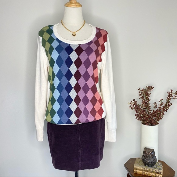 Y2k Rainbow argyle pattern sweater - Picture 2 of 6